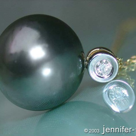 Tahitiperle Brillant Anhänger mit Kette in Gelbgold 585