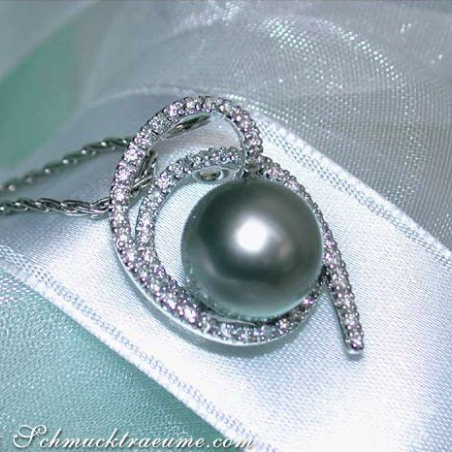 Playful Tahitian Pearl Pendant with Diamonds