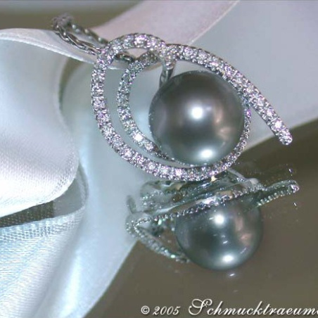 Playful Tahitian Pearl Pendant with Diamonds