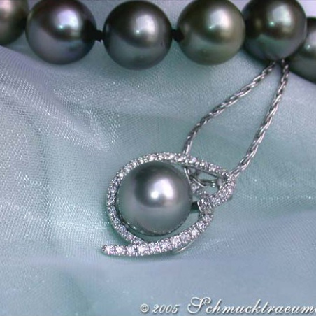 Playful Tahitian Pearl Pendant with Diamonds