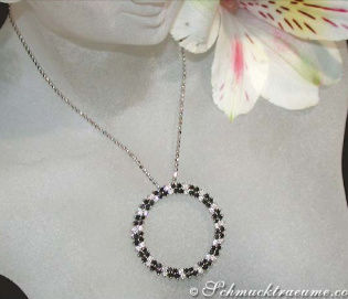 Pretty Circle Pendant with Black & White Diamonds