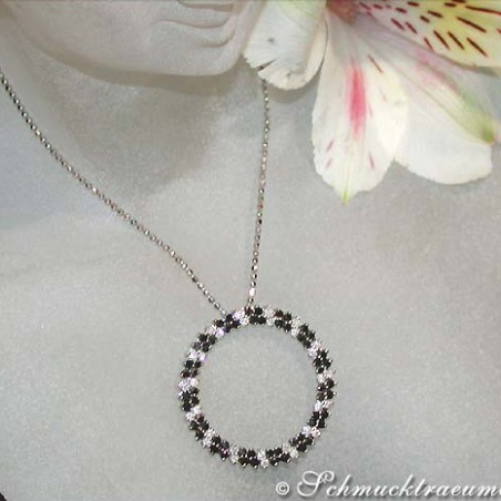 Pretty Circle Pendant with Black & White Diamonds