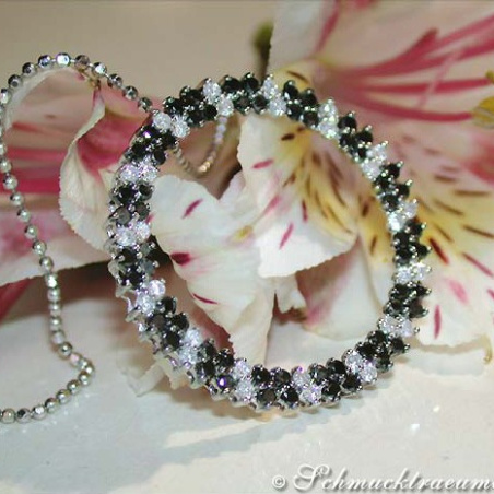 Pretty Circle Pendant with Black & White Diamonds