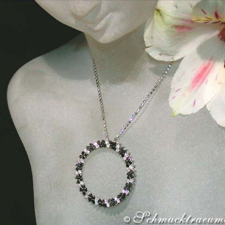 Pretty Circle Pendant with Black & White Diamonds
