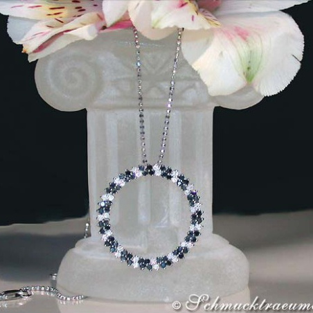 Pretty Circle Pendant with Black & White Diamonds