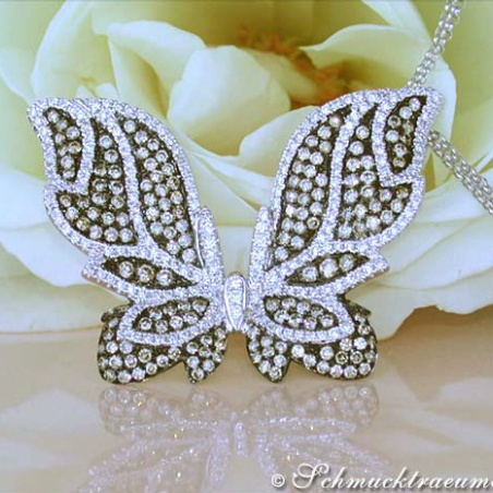 Magnificent Butterfly Pendant with Natural Brown & White Diamonds