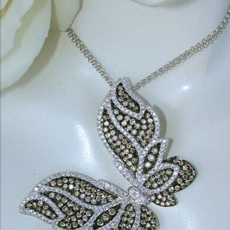 Magnificent Butterfly Pendant with Natural Brown & White Diamonds