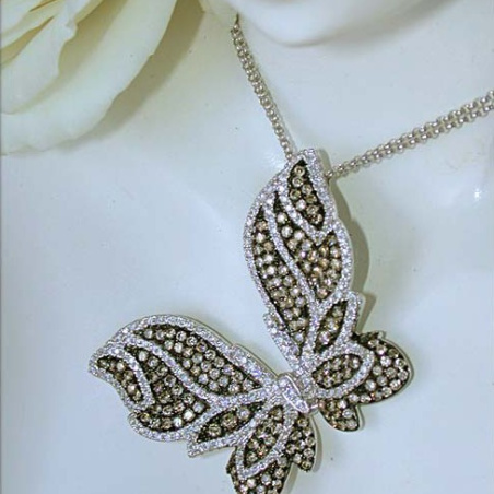 Magnificent Butterfly Pendant with Natural Brown & White Diamonds