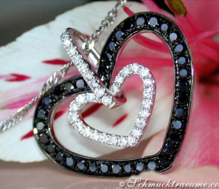 Pretty Black & White Diamond Heart Pendant