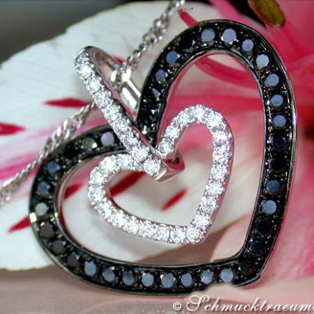 Pretty Black & White Diamond Heart Pendant