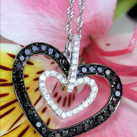 Pretty Black & White Diamond Heart Pendant