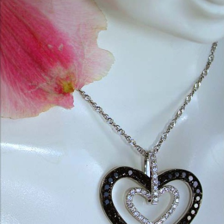 Pretty Black & White Diamond Heart Pendant