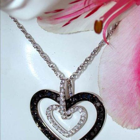 Pretty Black & White Diamond Heart Pendant
