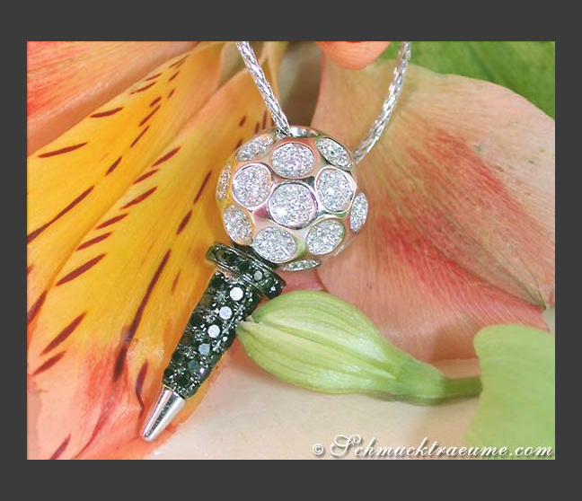 Unique Golf Tee Pendant with Black & White Diamonds
