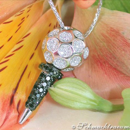 Unique Golf Tee Pendant with Black & White Diamonds
