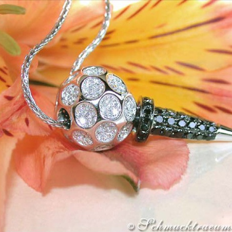 Unique Golf Tee Pendant with Black & White Diamonds