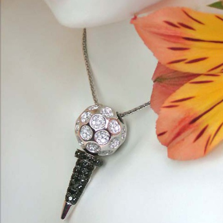 Unique Golf Tee Pendant with Black & White Diamonds