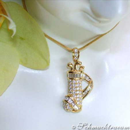 Exquisite Golf Bag Diamond Pendant in Yellow gold 18k