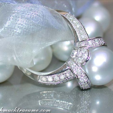 Südseeperle Ring mit Brillanten in Weißgold