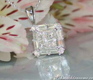 Elegant Diamond Square Pendant (Three Diamond Cuts)