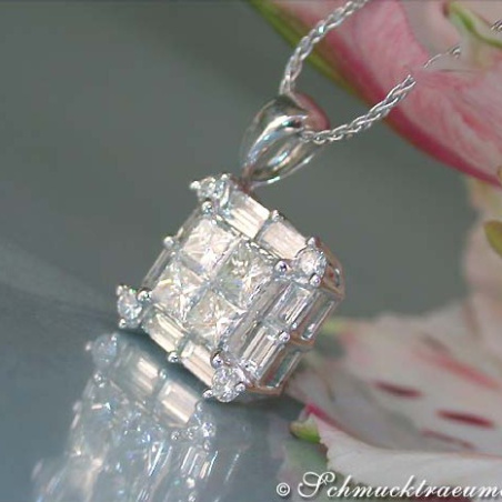 Elegant Diamond Square Pendant (Three Diamond Cuts)
