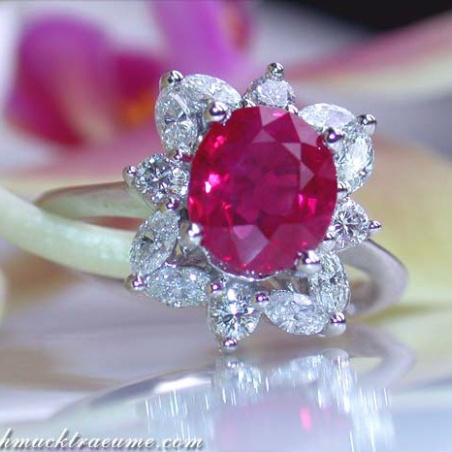 Exquisite Burmese Ruby Ring with Diamonds