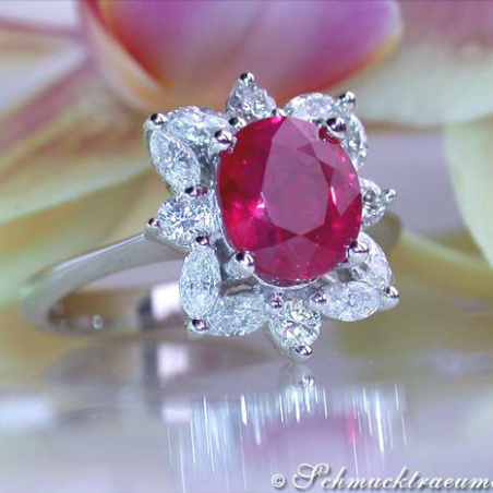 Exquisite Burmese Ruby Ring with Diamonds