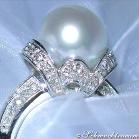 Südseeperle Ring mit Brillanten in Weißgold