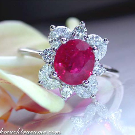 Exquisite Burmese Ruby Ring with Diamonds