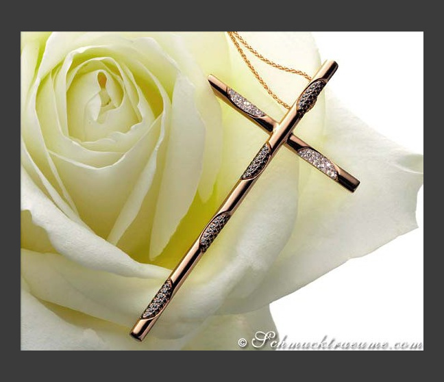 Elegant Cross Pendant With Black & White Diamonds
