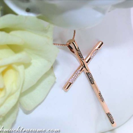 Elegant Cross Pendant With Black & White Diamonds