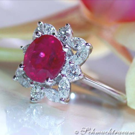 Exquisite Burmese Ruby Ring with Diamonds