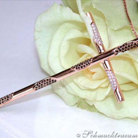 Elegant Cross Pendant With Black & White Diamonds