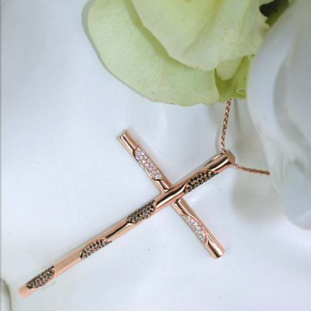 Elegant Cross Pendant With Black & White Diamonds