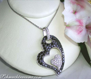 Charming Black & White Diamond Heart Pendant