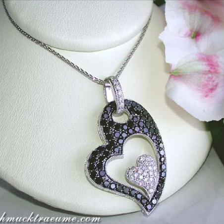 Charming Black & White Diamond Heart Pendant