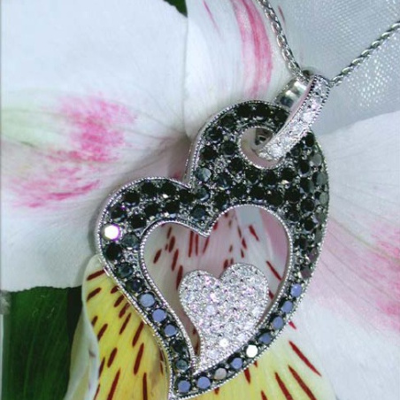 Charming Black & White Diamond Heart Pendant