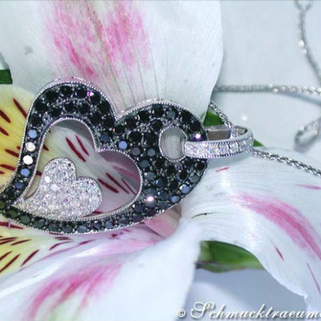 Charming Black & White Diamond Heart Pendant
