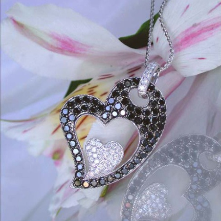 Charming Black & White Diamond Heart Pendant