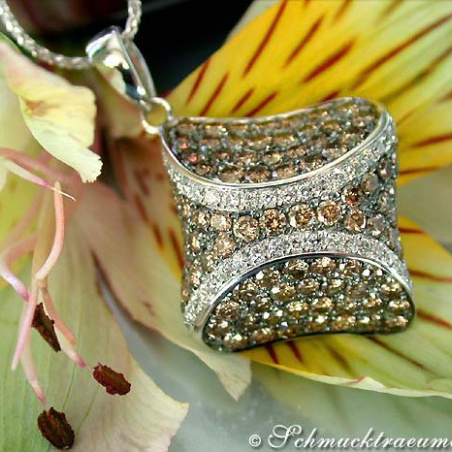 Solid Pendant with Natural Brown & White Diamonds