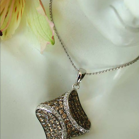 Solid Pendant with Natural Brown & White Diamonds