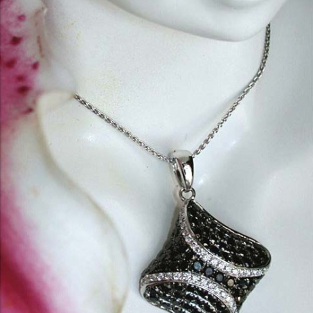 Solid Black & White Diamond Rhombic Style Pendant