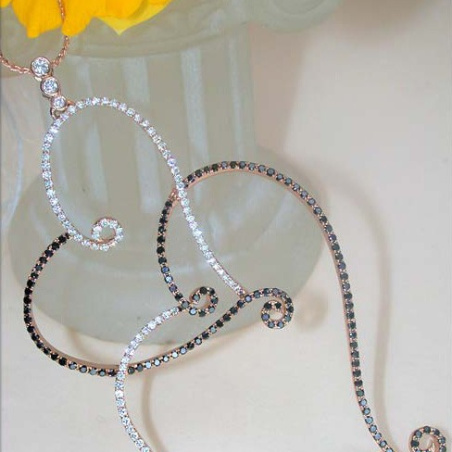 Extra large Black & White Diamond Heart Pendant