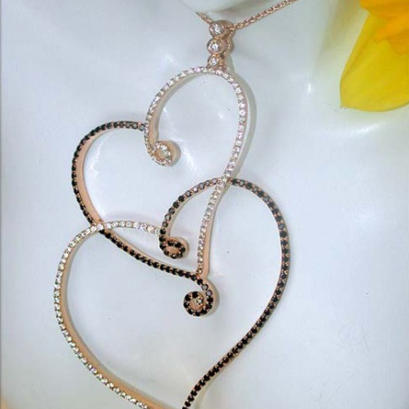 Extra large Black & White Diamond Heart Pendant