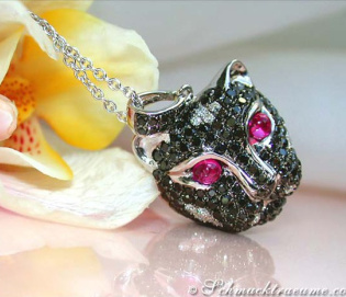 Unique Panther Head Pendant with Black Diamonds