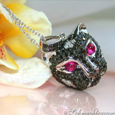 Unique Panther Head Pendant with Black Diamonds