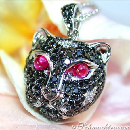 Unique Panther Head Pendant with Black Diamonds