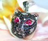 Unique Panther Head Pendant with Black Diamonds