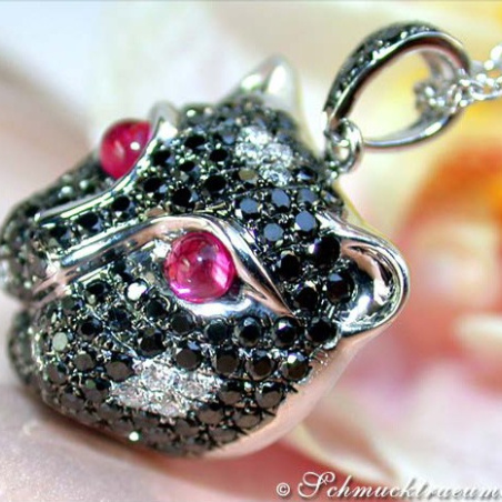 Unique Panther Head Pendant with Black Diamonds