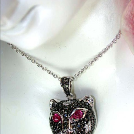Unique Panther Head Pendant with Black Diamonds